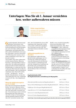 Vorschauseite 1: Unterlagen: Was Sie ab 1. Januar vernichten bzw. weiter aufbewahren müssen