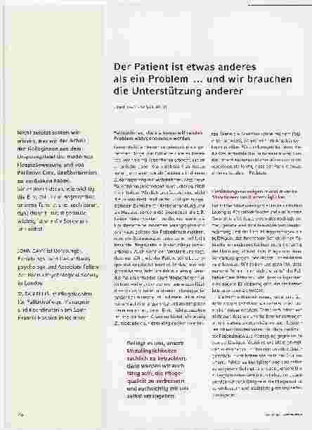 Vorschauseite 1: Der Patient ist etwas anderes als ein Problem ... und wir brauchen die Unterstützung anderer.