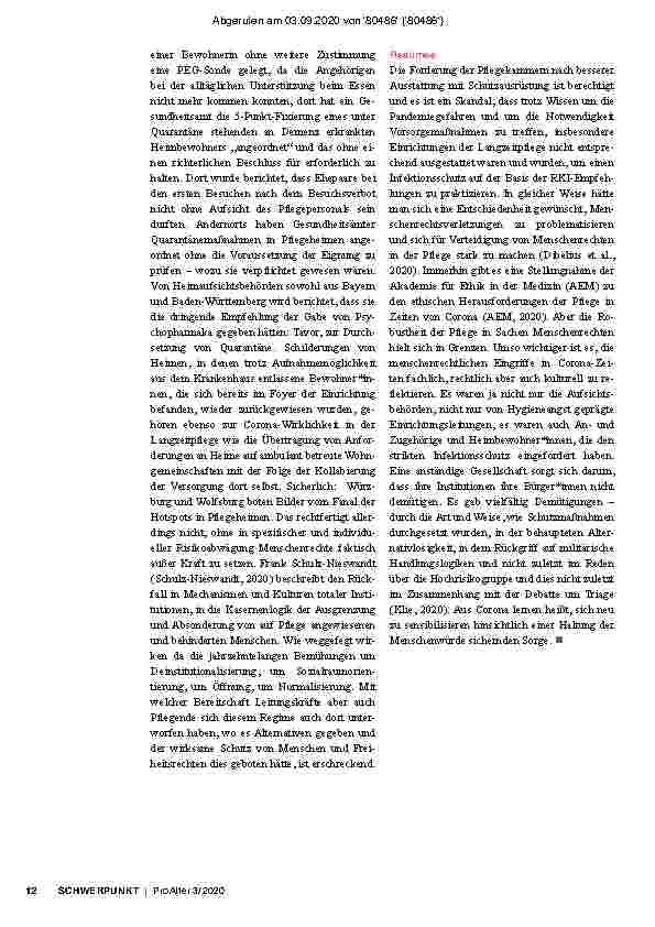 Vorschauseite 3: Menschenrechte in der Pflege in Zeiten der Corona-Pandemie