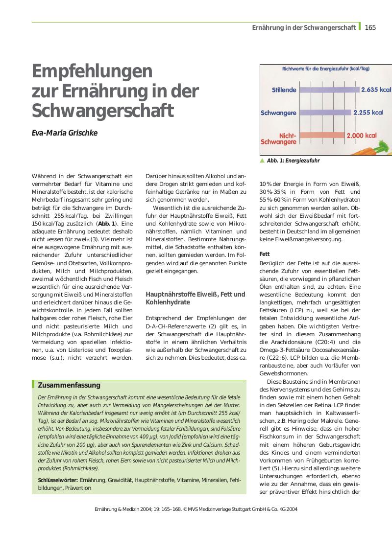 Vorschauseite 1: Empfehlungen zur Ernährung in der Schwangerschaft