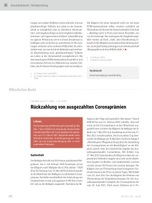 Vorschauseite 1: Rückzahlung von ausgezahlten Coronaprämien
