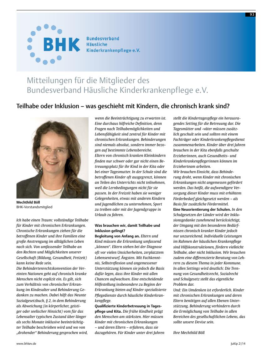 Vorschauseite 1: Mitteilungen für die Mitglieder des Bundesverband HäuslicheKinderkrankenpflege e.V.
