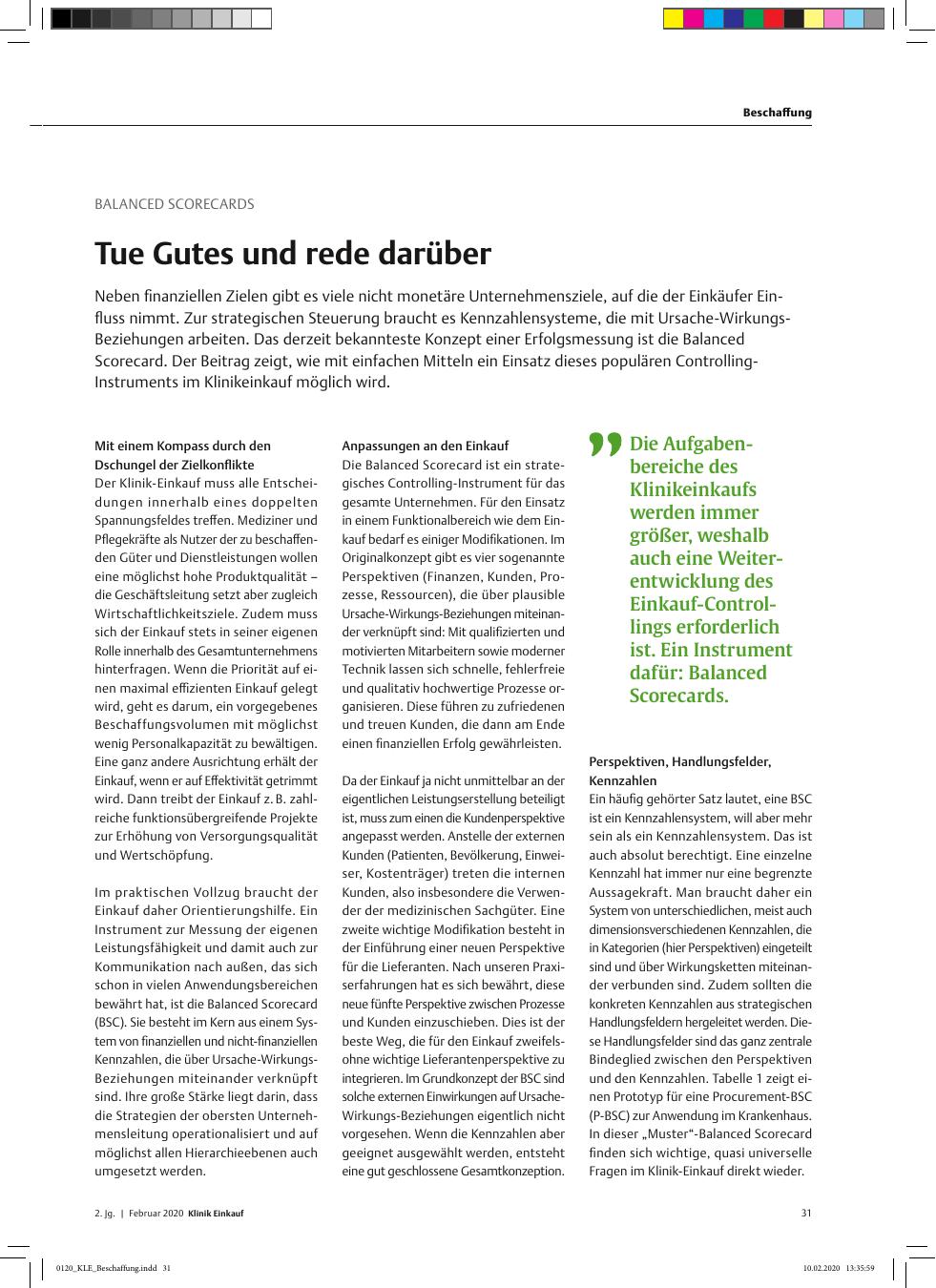 Vorschauseite 1: Balanced Scorecards: Tue Gutes und rede darüber.