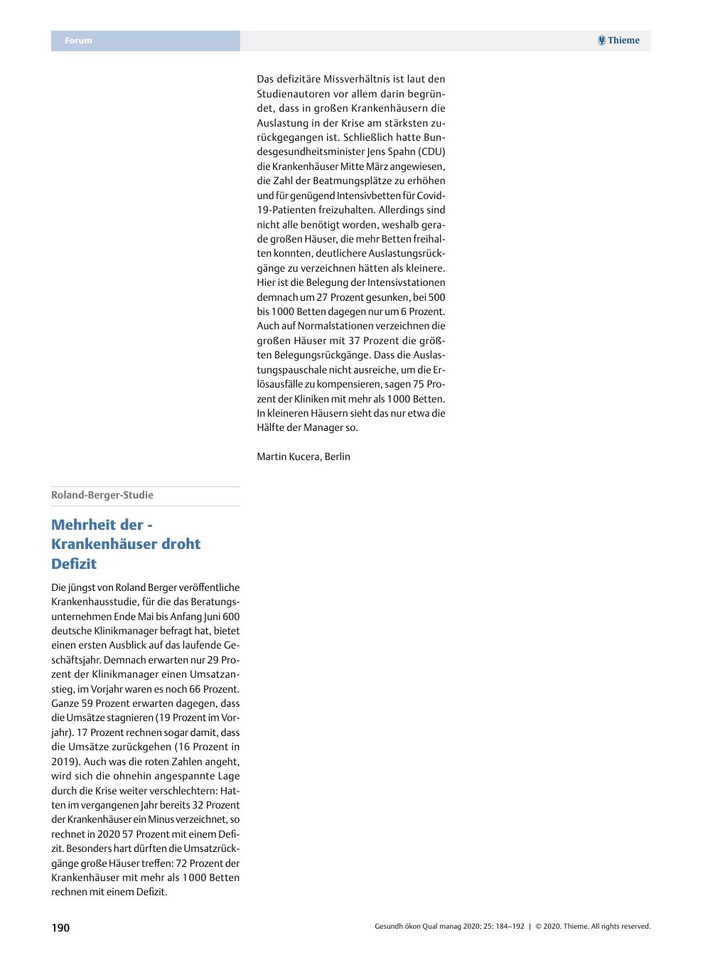 Vorschauseite 1: Roland-Berger-Studie – Mehrheit der Krankenhäuser droht Defizit