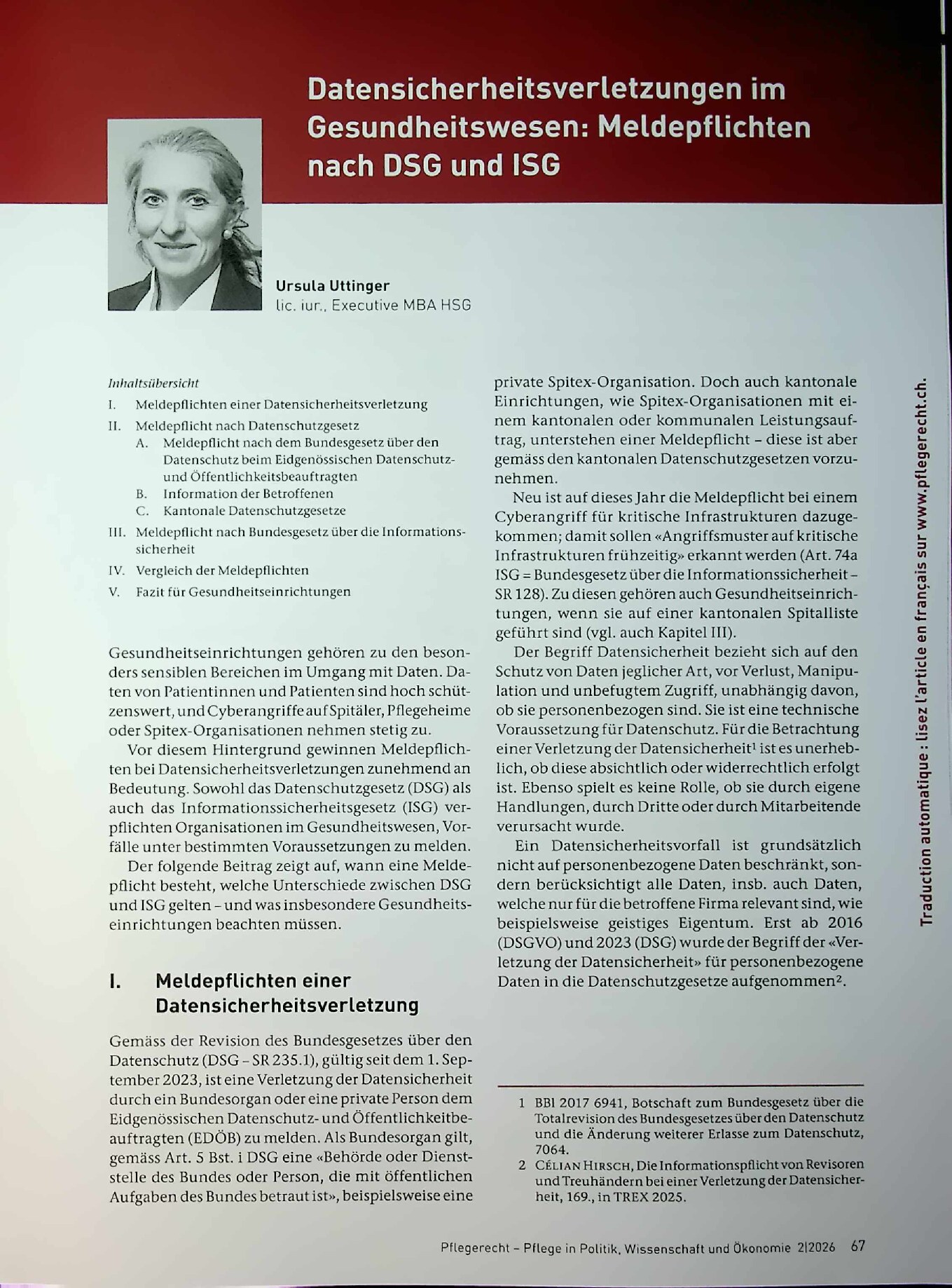 Vorschauseite 1: Datensicherheitsverletzungen im Gesundheitswesen: Meldepflichten nach DSG und ISG