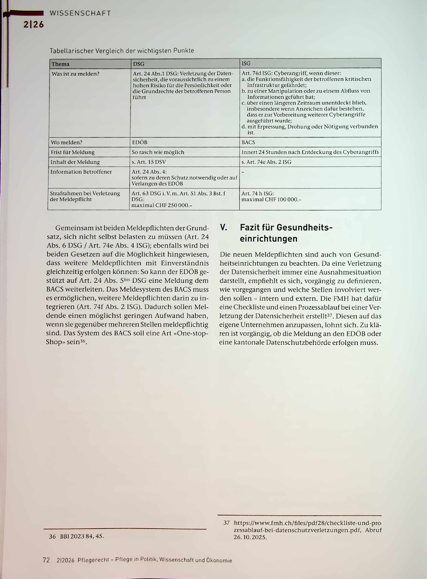 Vorschauseite 6: Datensicherheitsverletzungen im Gesundheitswesen: Meldepflichten nach DSG und ISG