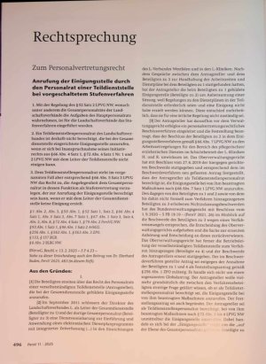 Vorschauseite 1: Zum Personalvertretungsrecht Anrufung der Einigungsstelle durch den Personalrat einer Teildienststelle bei vorgeschaltetem Stufenverfahren