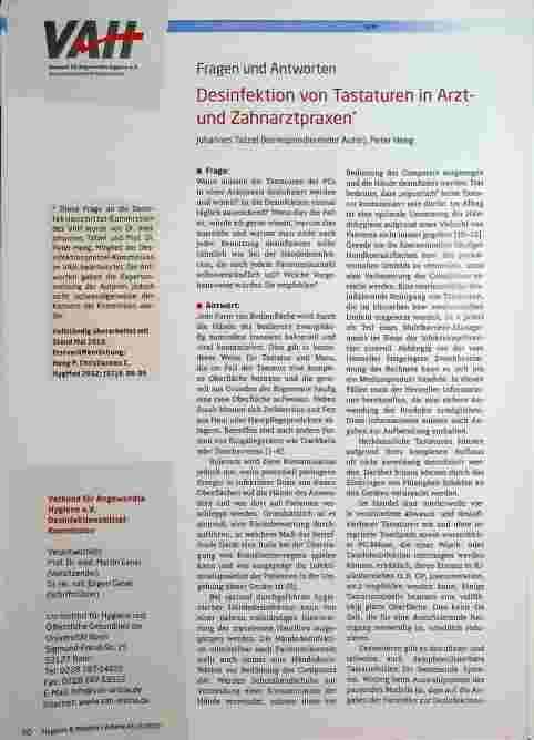Vorschauseite 1: Desinfektion von Tastaturen in Arztund Zahnarztpraxen