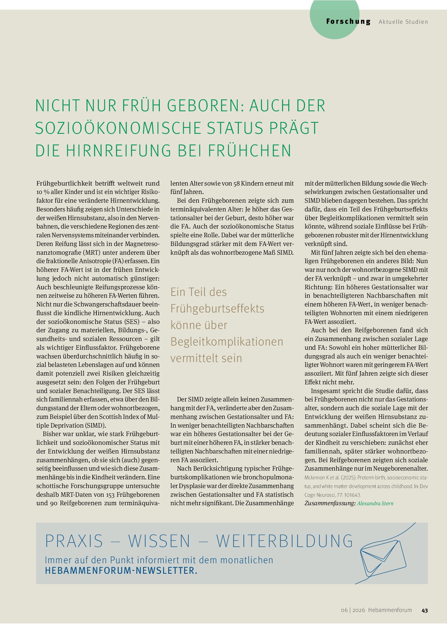 Vorschauseite 1: Nicht nur früh geboren: Auch der sozioökonomische Status prägt die Hirnreifung bei Frühchen