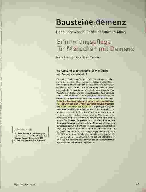 Vorschauseite 1: Bausteine Demenz: Handlungswissen für den beruflichen Alltag - Erinnerungspflege für Menschen mit Demenz