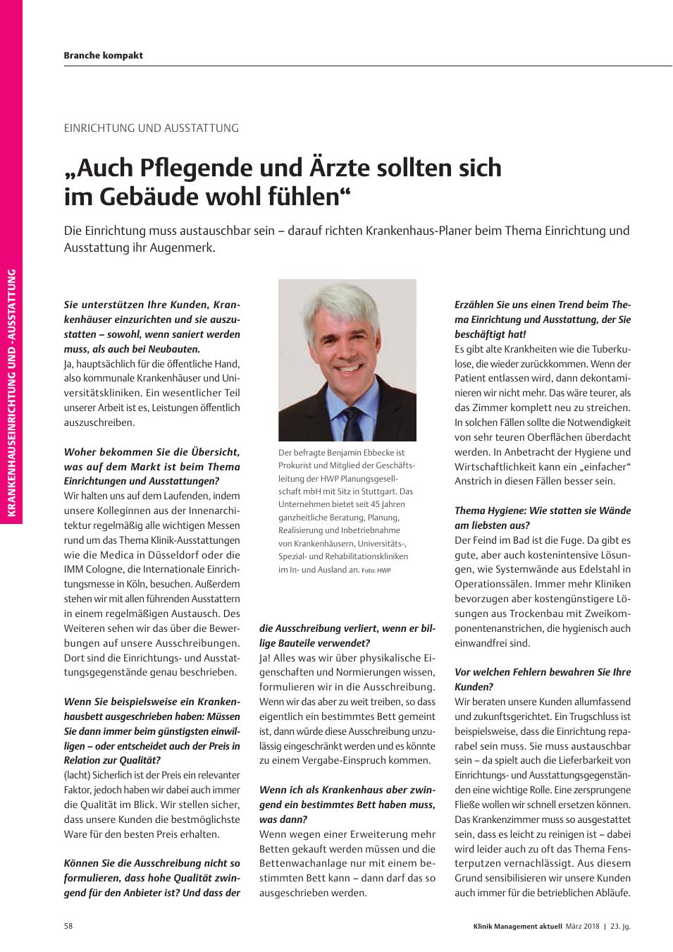 Vorschauseite 1: Einrichtung und Ausstattung: „Auch Pflegende und Ärzte sollten sich im Gebäude wohl fühlen“