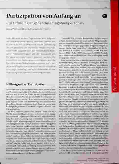 Vorschauseite 1: Partizipation von Anfang an zur Stärkung angehender Pflegefachpersonen