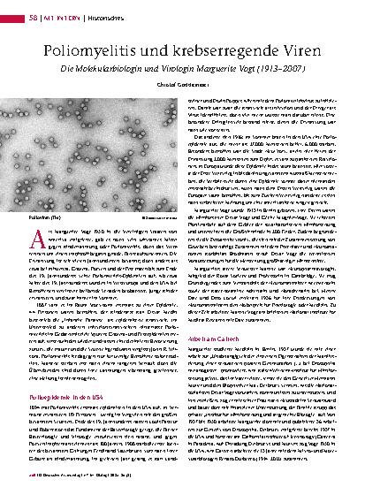 Vorschauseite 1: Poliomyelitis und krebserregende Viren Die Molekularbiologin und Virologin Marguerite Vogt (1913 – 2007)