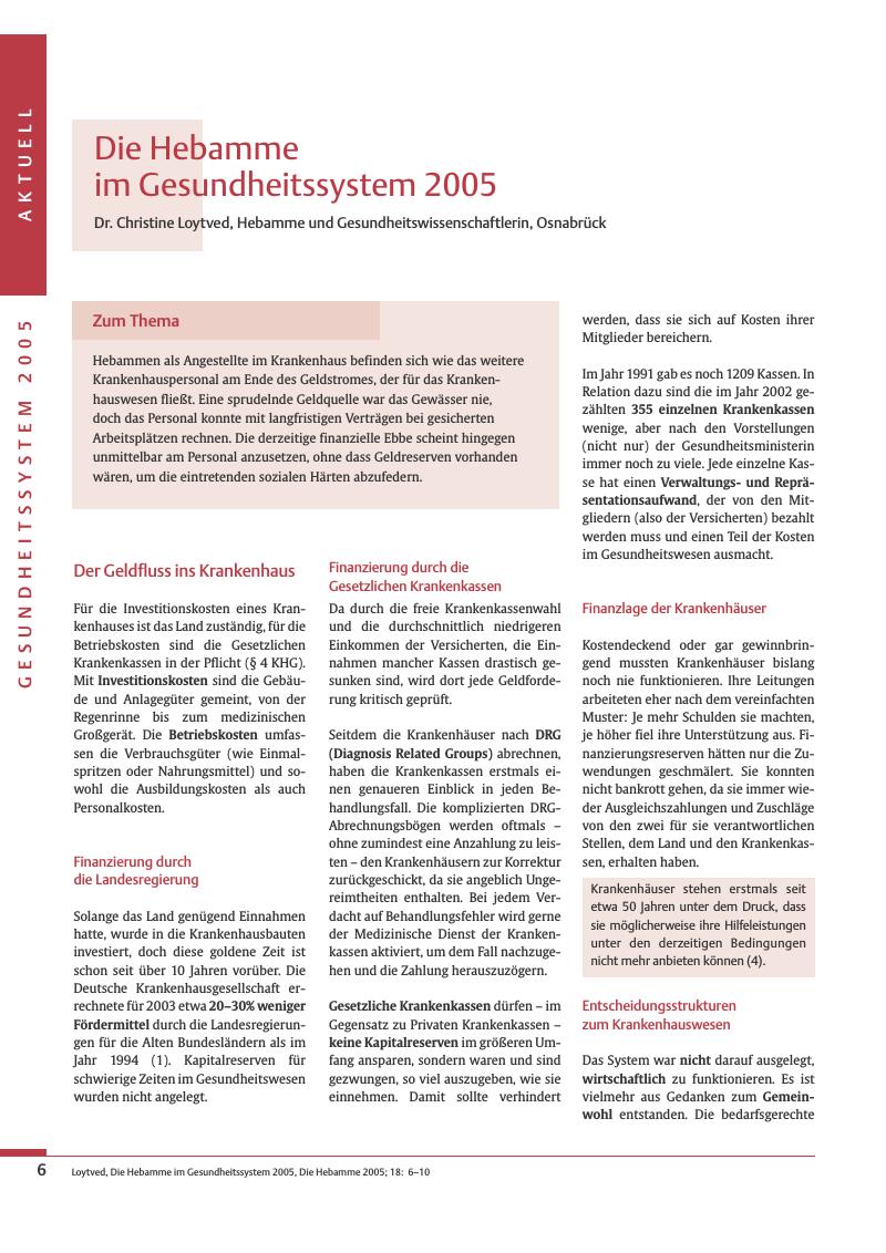 Vorschauseite 1: Die Hebamme im Gesundheitssystem 2005