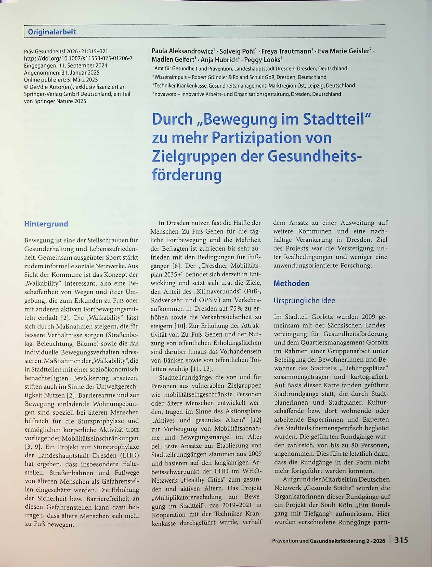 Vorschauseite 1: Durch „Bewegung im Stadtteil“ zu mehr Partizipation von Zielgruppen der Gesundheitsförderung