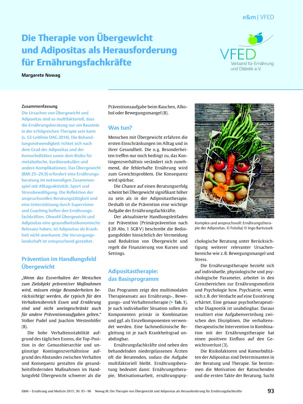 Vorschauseite 1: Die Therapie von Übergewicht und Adipositas als Herausforderung für Ernährungsfachkräfte