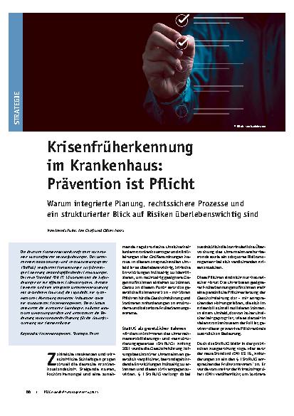 Vorschauseite 1: Krisenfrüherkennung im Krankenhaus: Prävention ist Pflicht Warum integrierte Planung, rechtssichere Prozesse und ein strukturierter Blick auf Risiken überlebenswichtig sind