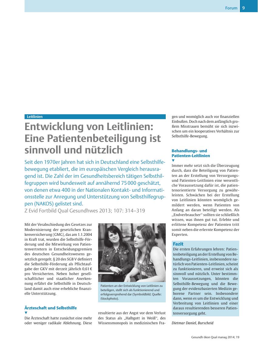 Vorschauseite 1: Leitlinien ? Entwicklung von Leitlinien: Eine Patientenbeteiligung ist sinnvoll und nützlich