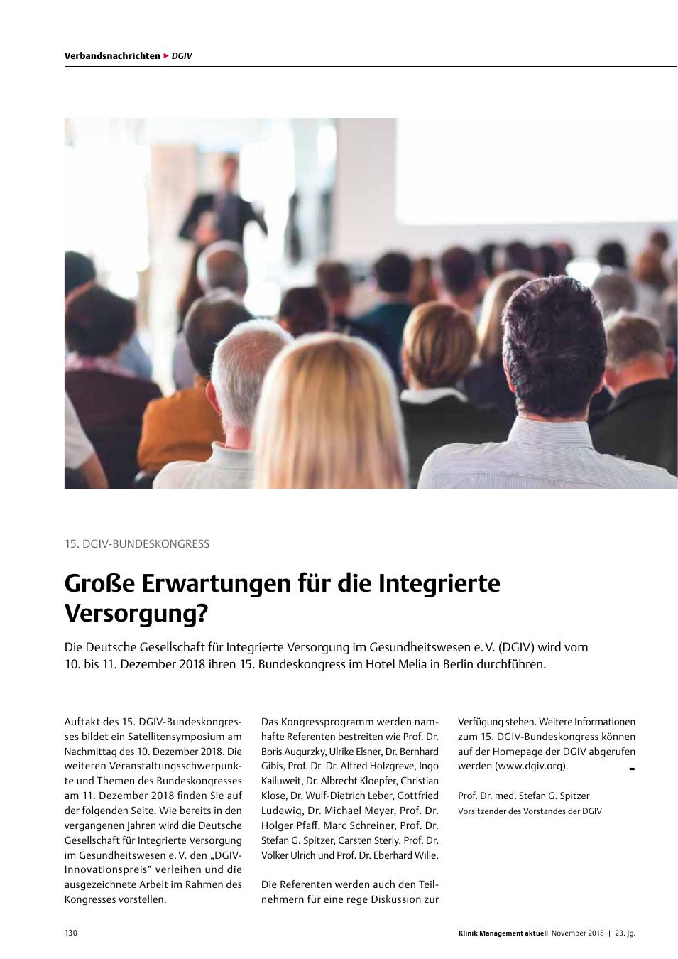 Vorschauseite 1: 15. DGIV-Bundeskongress: Große Erwartungen für die Integrierte Versorgung?