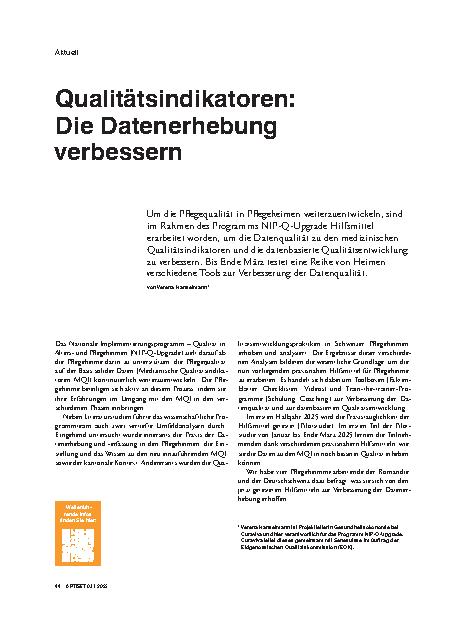 Vorschauseite 1: Qualitätsindikatoren: Die Datenerhebung verbessern