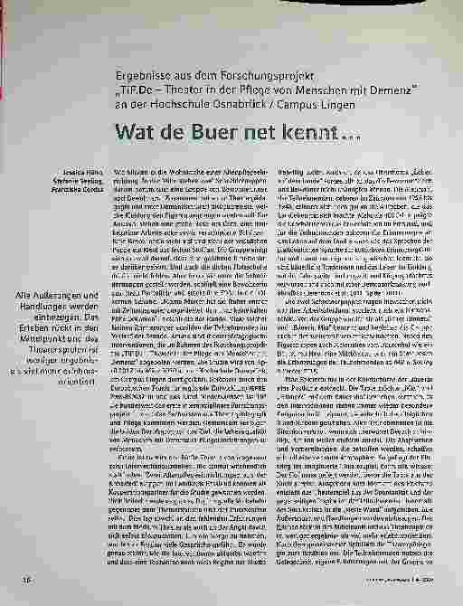 Vorschauseite 1: Ergebnisse aus dem Forschungsprojekt „TiP. De - Theater in der Pflege von Menschen mit Demenz" an der Hochschule Osnabrück / Campus Lingen Wat de Byer net kennt. ..