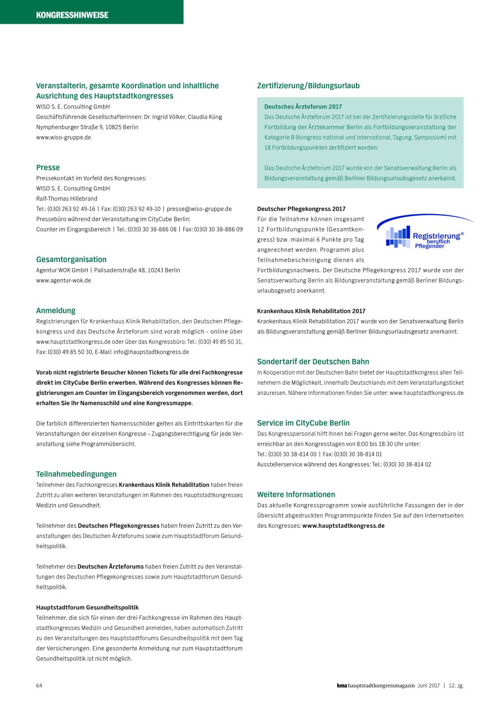 Vorschauseite 1: Kongresshinweise