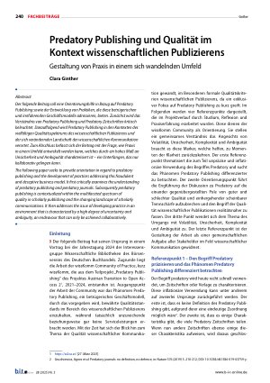 Vorschauseite 1: Predatory Publishing und Qualität im Kontext wissenschaftlichen Publizierens Gestaltung von Praxis in einem sich wandelnden Umfeld