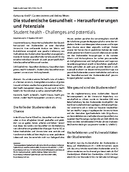 Vorschauseite 1: Die studentische Gesundheit – Herausforderungen und Potenziale