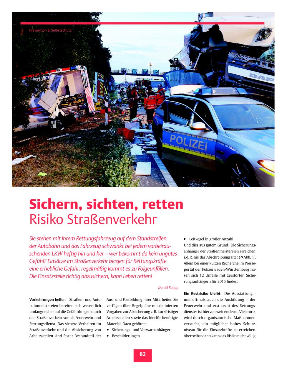 Vorschauseite 1: Sichern, sichten, retten? Risiko Straßenverkehr