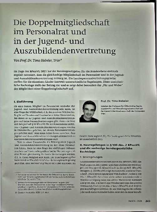 Vorschauseite 1: Die Doppelmitgliedschaft im Personalrat und in der Jugendund Auszubildendenvertretung