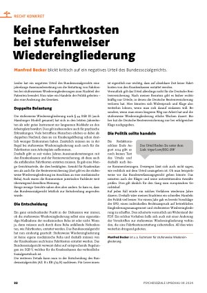 Vorschauseite 1: Keine Fahrtkosten bei stufenweiser Wiedereingliederung