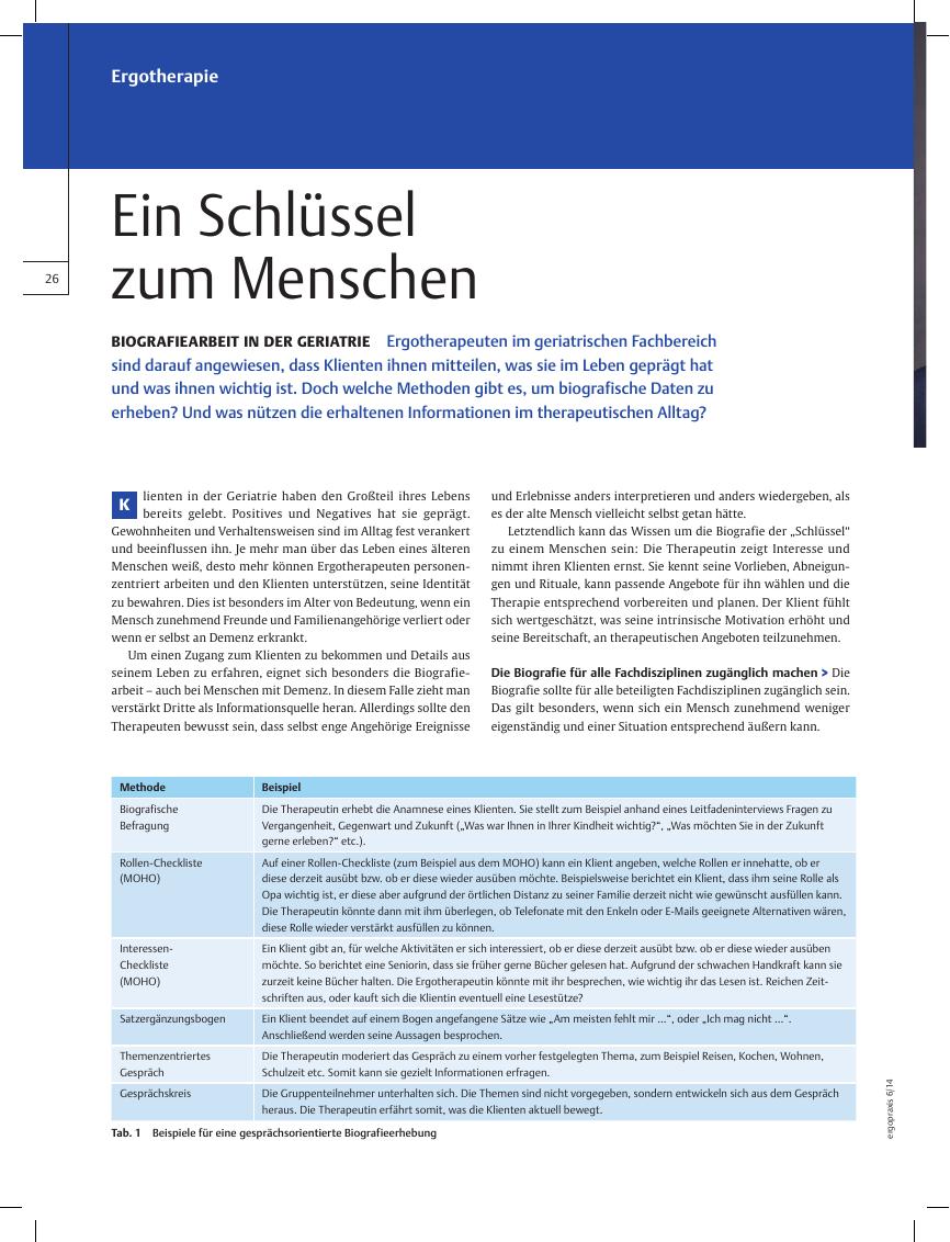 Vorschauseite 1: Biografiearbeit in der Geriatrie ? Ein Schlüssel zum Menschen