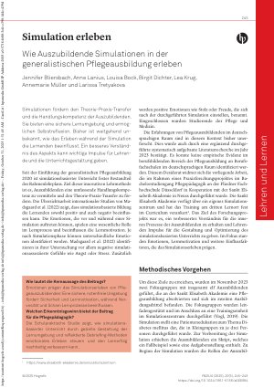 Vorschauseite 1: Simulation erleben Wie Auszubildende Simulationen in der generalistischen Pflegeausbildung erleben