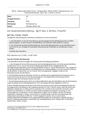 Vorschauseite 1: Zur Gutachtenübermittlung – §§ 37 Abs. 2, 68 Abs. 3 FamFG