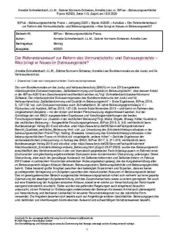 Vorschauseite 1: Der Referentenentwurf zur Reform des Vormundschaftsund Betreuungsrechts – Was bringt er Neues im Betreuungsrecht?
