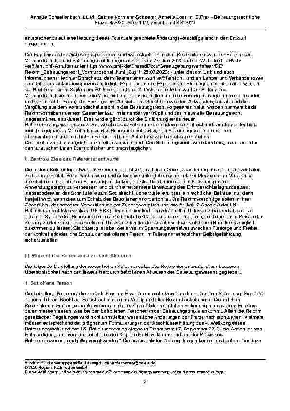 Vorschauseite 2: Der Referentenentwurf zur Reform des Vormundschaftsund Betreuungsrechts – Was bringt er Neues im Betreuungsrecht?