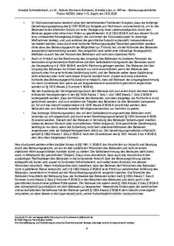 Vorschauseite 6: Der Referentenentwurf zur Reform des Vormundschaftsund Betreuungsrechts – Was bringt er Neues im Betreuungsrecht?