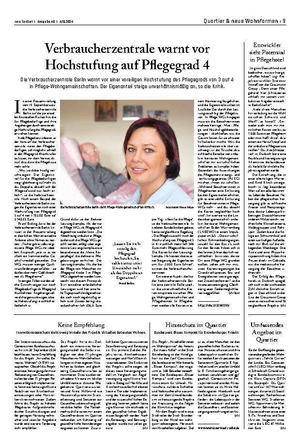 Vorschauseite 1: Verbraucherzentrale warnt vor Hochstufung auf Pflegegrad 4