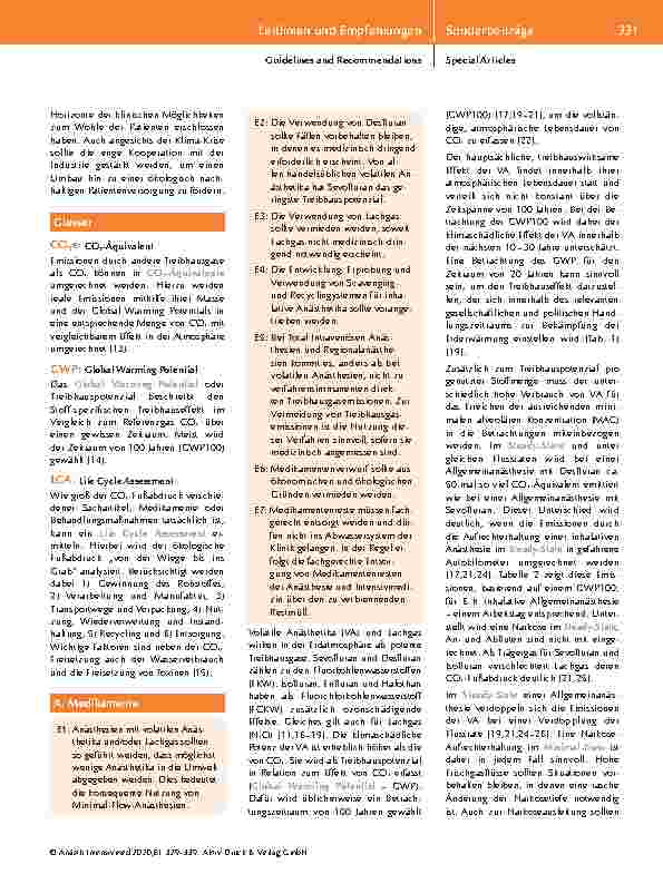 Vorschauseite 3: Positionspapier mit konkreten Handlungsempfehlungen* der DGAI und des BDA: Ökologische Nachhaltigkeit in der Anästhesiologie und Intensivmedizin
