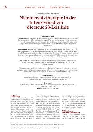 Vorschauseite 1: Nierenersatztherapie in der Intensivmedizin – die neue S3-Leitlinie