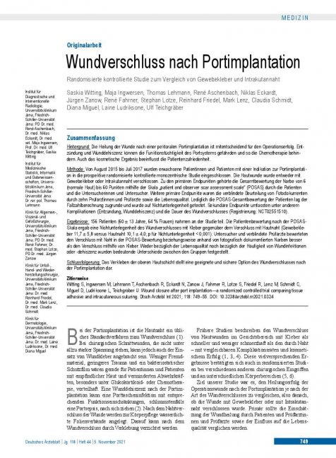 Vorschauseite 1: Wundverschluss nach Portimplantation