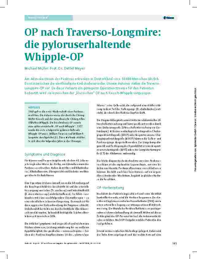 Vorschauseite 1: OP nach Traverso-Longmire: die pyloruserhaltende Whipple-OP