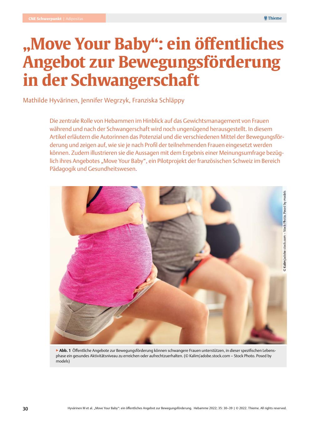 Vorschauseite 1: „Move Your Baby“: ein öffentliches Angebot zur Bewegungsförderung in der Schwangerschaft