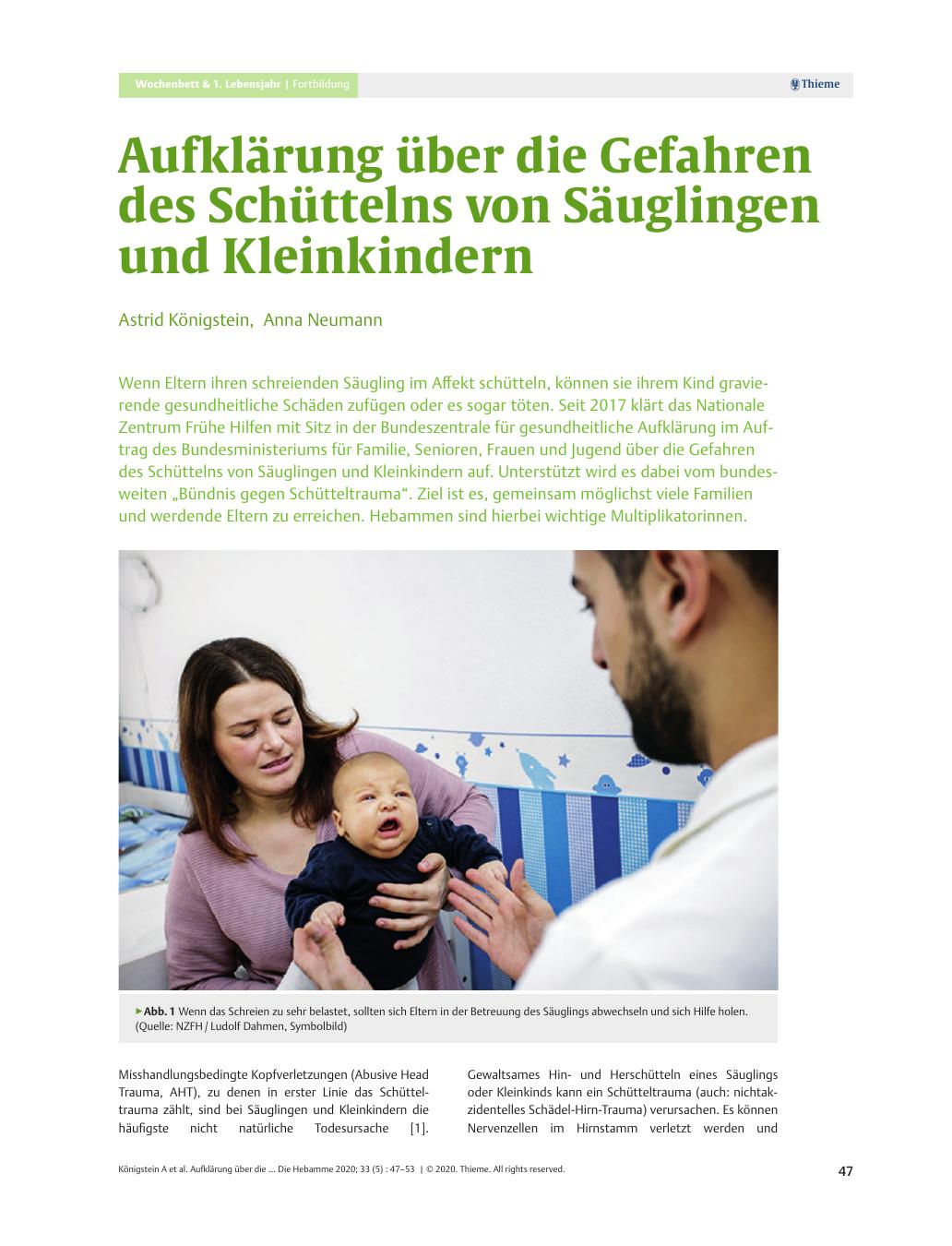 Vorschauseite 1: Aufklärung über die Gefahren des Schüttelns von Säuglingen und Kleinkindern
