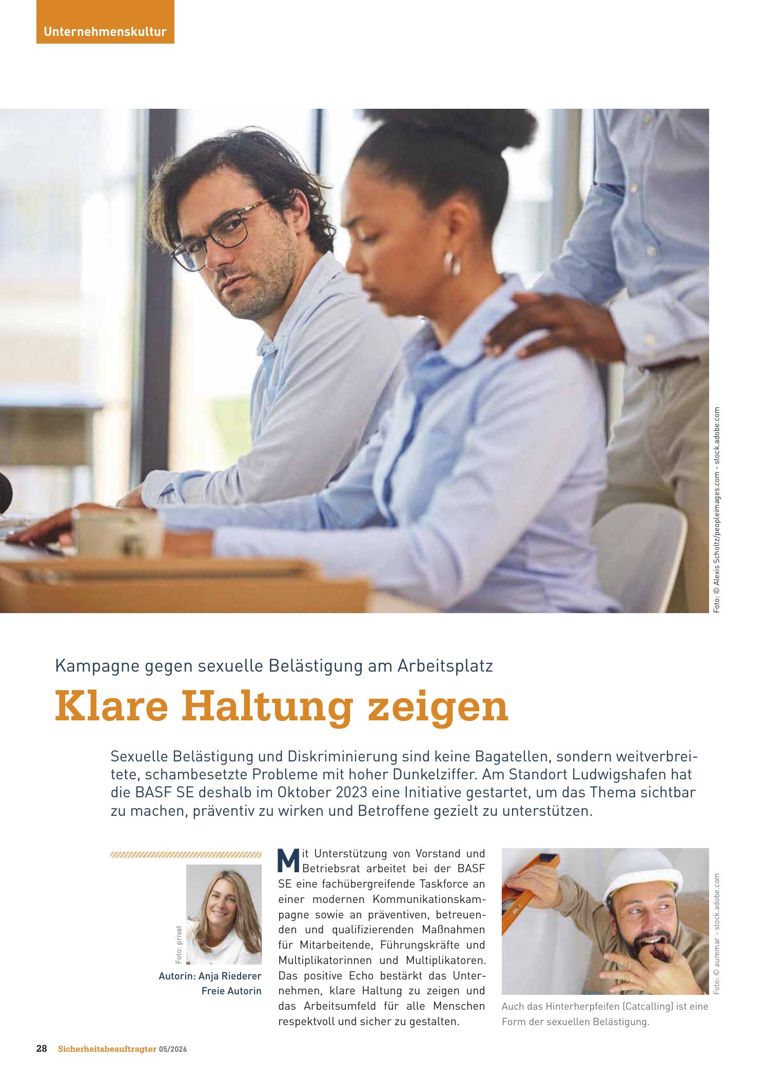 Vorschauseite 1: Kampagne gegen sexuelle Belästigung am Arbeitsplatz . Klare Haltung zeigen