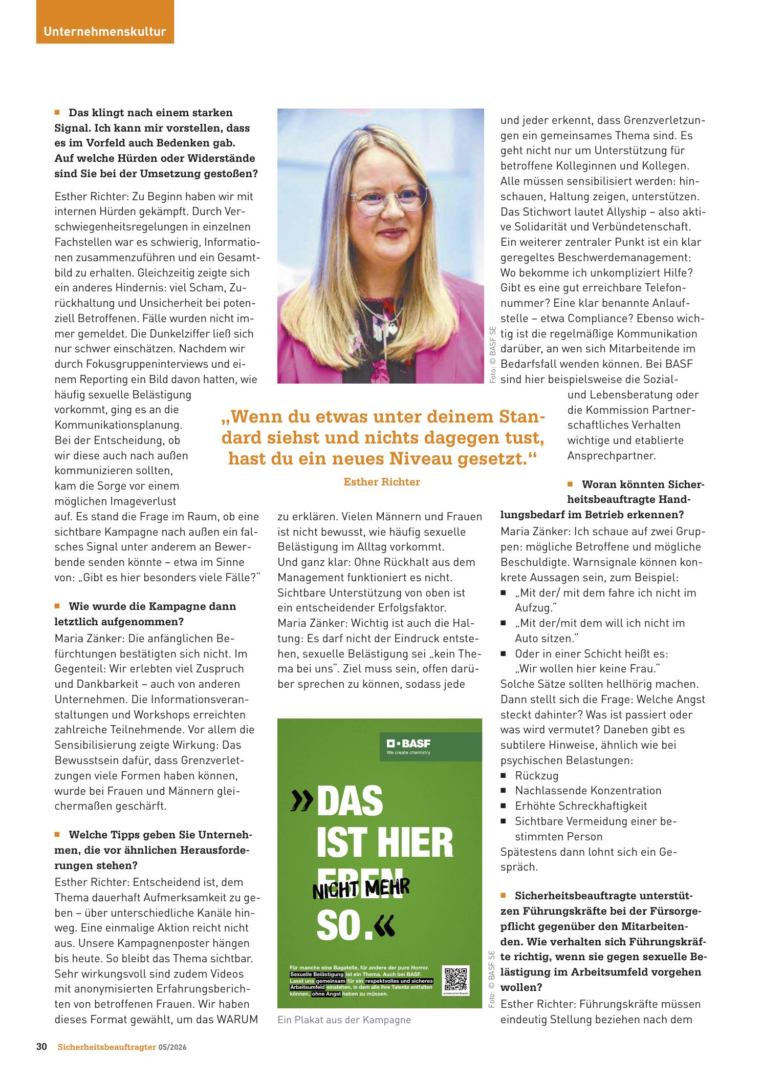 Vorschauseite 3: Kampagne gegen sexuelle Belästigung am Arbeitsplatz . Klare Haltung zeigen