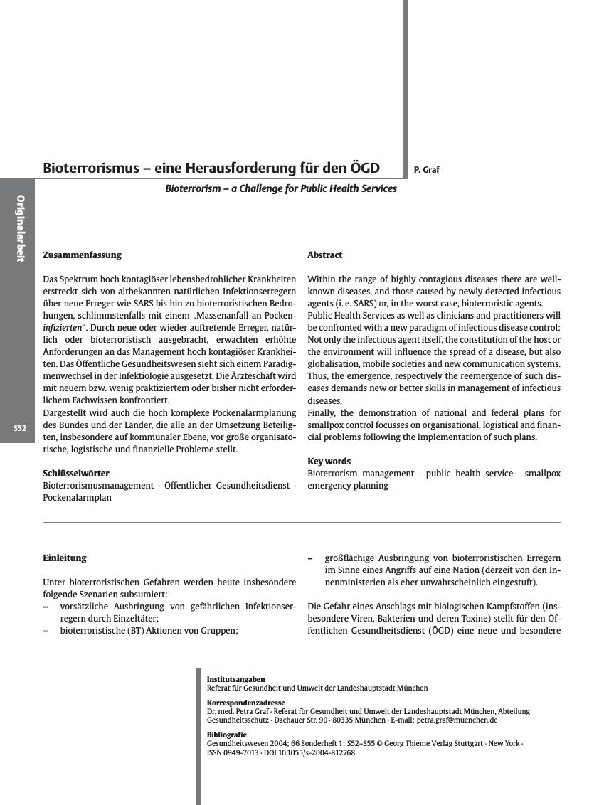 Vorschauseite 1: Bioterrorismus - eine Herausforderung für den ÖGD
