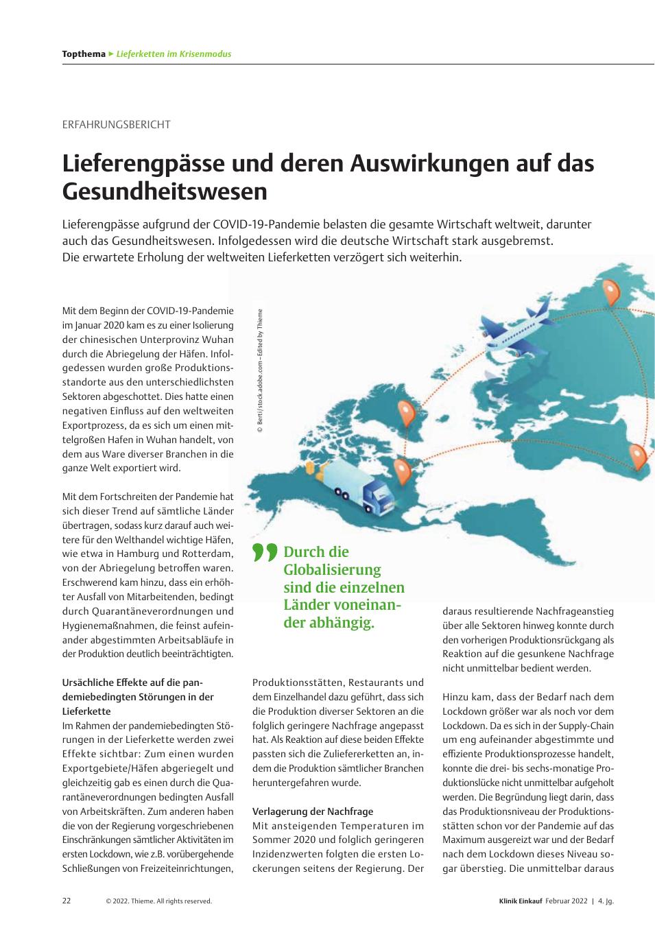 Vorschauseite 1: Erfahrungsbericht: Lieferengpässe und deren Auswirkungen auf das Gesundheitswesen