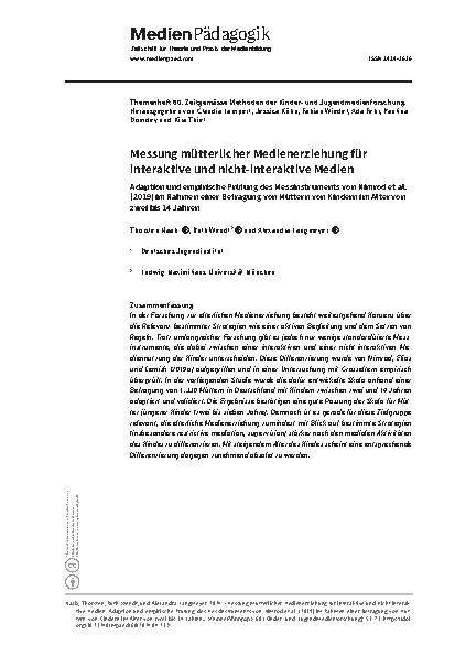 Vorschauseite 1: Messung mütterlicher Medienerziehung für interaktive und nicht-interaktive Medien