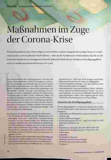 Vorschauseite 1: Maßnahmen im Zuge der Corona-Krise
